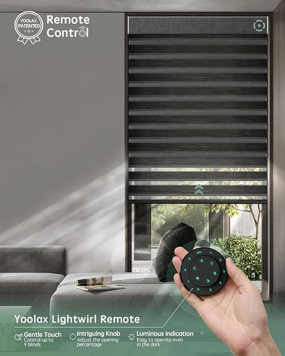 Yoolax Motorized Dual Roller Shade, 60x60in, Zebra Black, Solar Powered, Compatible with Alexa, 100% Blackout Fabric, Light Filtering, Remote Control, Inside Mount