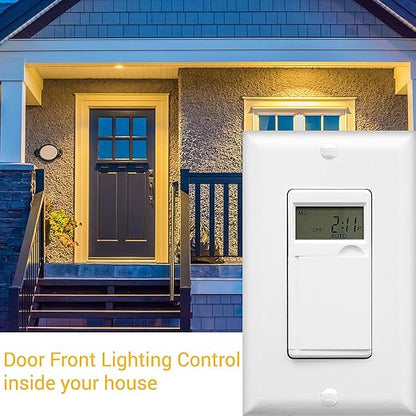 ENERLITES - HET01-C-W Programmable Digital Timer Switch for Lights, Fans, Motors, 7-Day18 ON/OFF Timer Settings, Single Pole, Neutral Wire Required, UL Listed, HET01-C, White | UL Listed, Digital In-Wall Switch Timer with 18 ON/OFF Settings, Neutral Re...