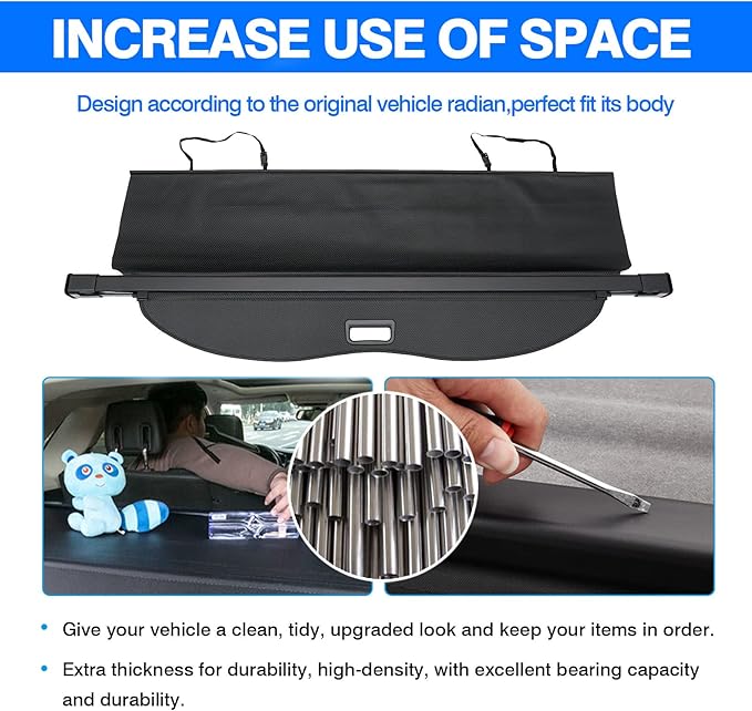 Powerty Cargo Cover for 2014-2019 Toyota Highlander Accessories, Carbon-Fiber Texture Trunk Cover Retractable Privacy Screen Rear Security Shade Cover for Toyota Highlander Accessories