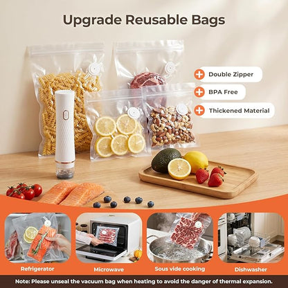 Handheld Vacuum Sealer for Food (Vacuum Sealer + 30 Reusable Bags) – Powerful Compact Food Sealer, Portable Vacuum Sealer for Kitchen, 10X Fresh Logner Seal Meal Saver