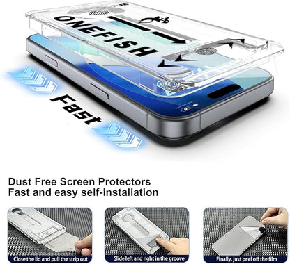 OneFish Screen Protector Privacy Glass for iPhone 17 Pro [6.3 Inch] Airbag Edge Protection,Anti Spy Private Tempered Film with Installation Frame, 9H Glass Scratch Resistant, Easy Installation, 2 Pack.