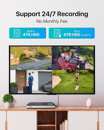 ZOSI 1080P H.265+ 16 Channel Video Security DVR Recorder with AI Human/Vehicle Detection, 16CH Hybrid 4-in-1 CCTV DVR with 4TB HDD for HD-TVI, AHD, CVI, CVBS Surveillance Cameras, 24/7 Recording