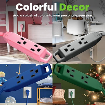 GEARit 6 ft 360° Rotating Flat Plug Extension Cord, 3 Outlet Low Profile Power Cord, 16 AWG 13A 3 Prong Grounded Indoor Cord, ETL Listed, Space-Saving for Furniture, Pink