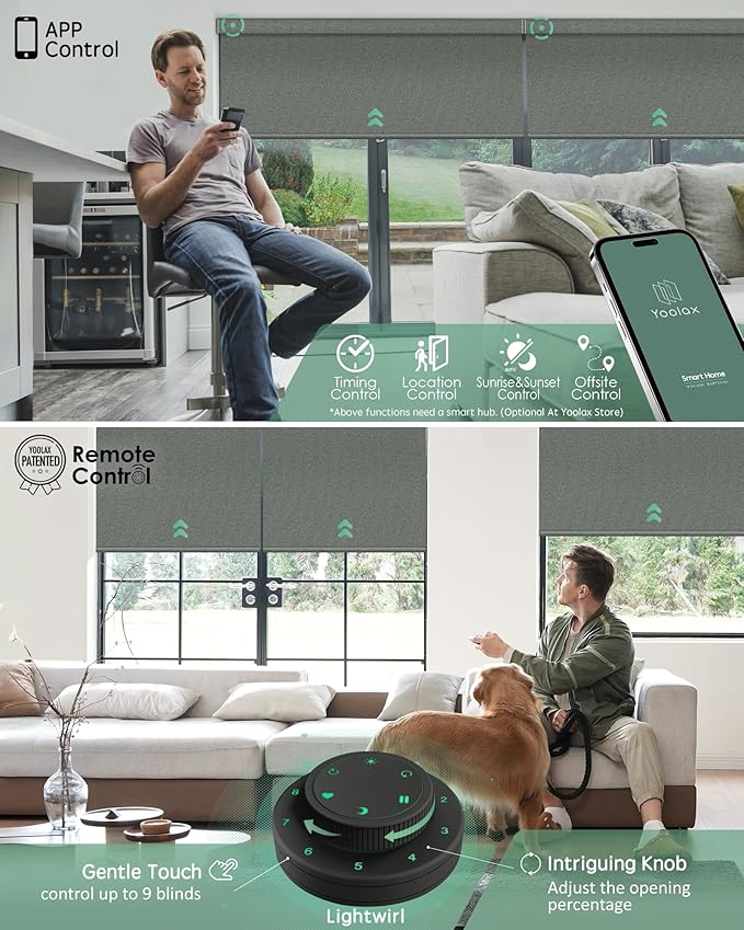 Yoolax Motorized Blinds with Remote, Designer Smart Blinds Work with Alexa, Google, Apple Homekit, 100% Blackout Motorized Shades Custom Electric Shades Voice Control (V-Pigeon Gray)