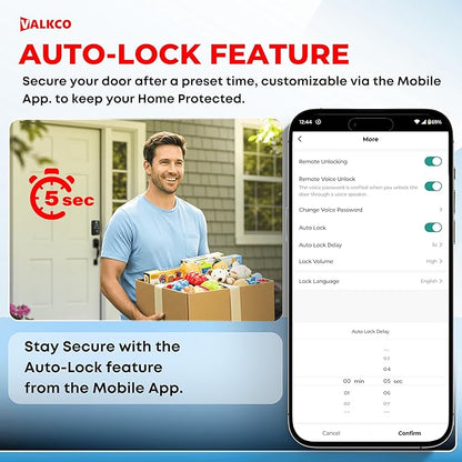 VALKCO Smart Deadbolt V600BF – Smart Door Lock for Front Door, Keyless Entry Door Lock with Fingerprint, Touch Keypad, RFID Card and Mobile App Control, Auto Lock, DIY Easy Install, IP65 Weatherproof.