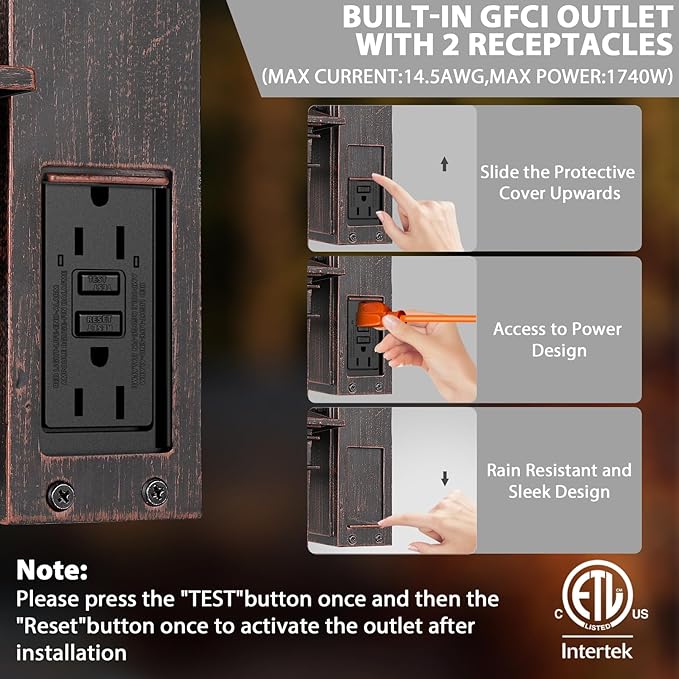 Outdoor Light with GFCI Outlet Antique Black and Bronze Gold,Dusk to Dawn Porch Lights Outdoor,Waterproof Exterior Wall Light Fixture,Aluminum Wall Sconce,Front Door Light Outside Lights for House