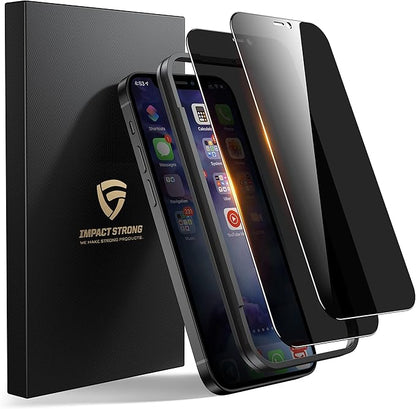 ImpactStrong Anti-Spy Privacy Screen Protector for iPhone 12 / iPhone 12 Pro (6.1-Inch), 9H Tempered Glass, Shatter-Resistant, Anti-Scratch, Easy Install Kit, Case Friendly, 2-Pack
