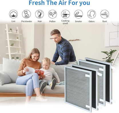 Replacement Filters Compatible with Nuwave Oxypure Zero Smart Air Cleaner Purifier Model 47351, 47251, 47261, 2 Stainless Steel Pre-filters and 2 Activated Carbon Coated Filters