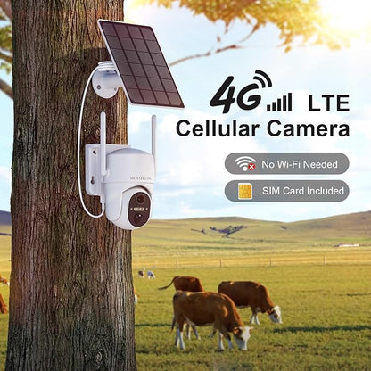 4G LTE Cellular Solar Security Camera Wireless Outdoor, No WiFi Security Camera, Off Grid 2K Color Night Vision ,Built-in SIM Card with Free Cloud Storage(Need Apply) for Barn Farm Jobsite (2 PCS)