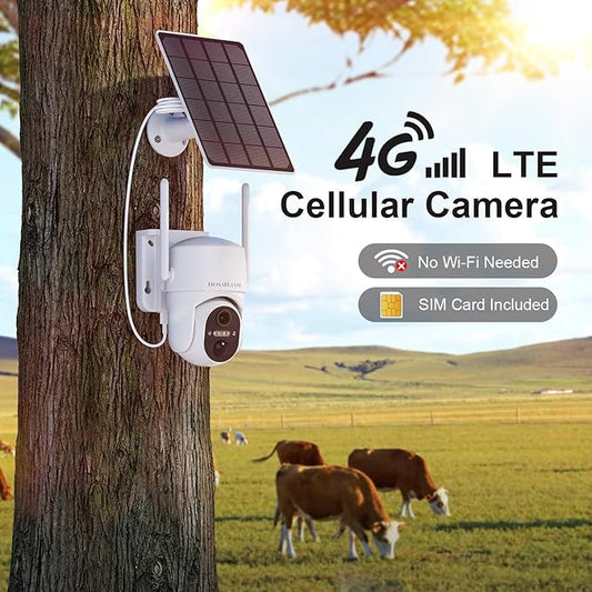 4G LTE Cellular Solar Security Camera Wireless Outdoor, No WiFi Security Camera, Off Grid 2K Color Night Vision ,Built-in SIM Card with Free Cloud Storage(Need Apply) for Barn Farm Jobsite (2 PCS)