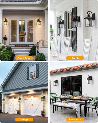 VIANIS 16.7 in Large Black Dusk to Dawn Outdoor Lighting, Anti-Rust Porch Light Fixture with Seed Tempered Glass, Waterproof Outdoor Wall Lights, Exterior Lighting Fixtures for House, Garden, Garage