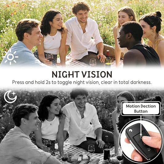 Hidden Camera No WiFi Needed 1080P FHD Portable Spy Nanny Cam with 32GB SD Card Key Fob Camera Night Vision Car Key Cameras No Audio