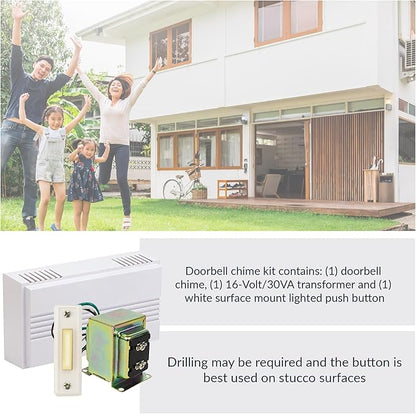Newhouse Hardware Hardwired Chime Kit with 16-Volt/30VA Transformer and Surface-Mount White Button