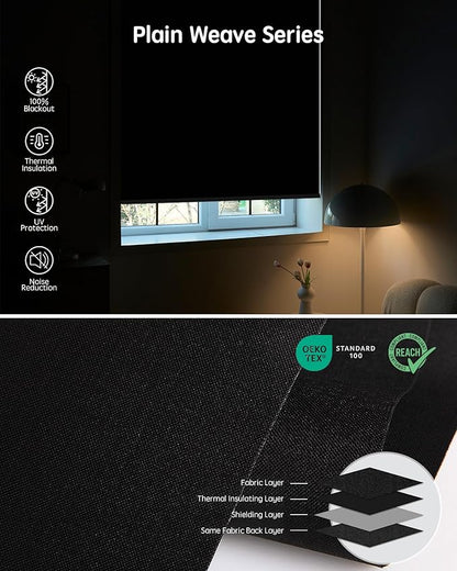 Yoolax Motorized Blinds with Remote, 100% Blackout Smart Blinds Work with Alexa, Google, Apple Homekit, Motorized Shades for Bedroom, Custom Electric Shades Voice Control (Fabric Black)