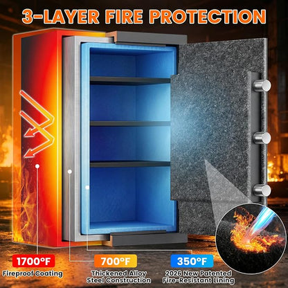 2026 35-Min 1700°F Fireproof Safe, 23.7" Tall 43Lbs Safe Box for Document