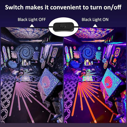 T-SUN 40W LED Black Light Bar, Blacklight Bars with Plug and Switch Light Up 22x22ft Area Strip Lights for Glow Party Body Paint Fluorescent Poster Halloween Bedroom Classroom Stage Lighting 2 Pack