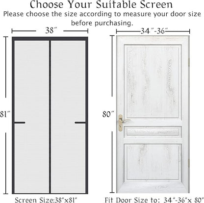 Upgraded Magnetic Screen Door Thicker 250g/m² Reinforced Mesh,36 Longer Magnets,Door Screen Magnetic Closure for Single Door,Heavy Duty Door Net Screen with Magnet,Fit Doors to 36 x 80 Inch,Black