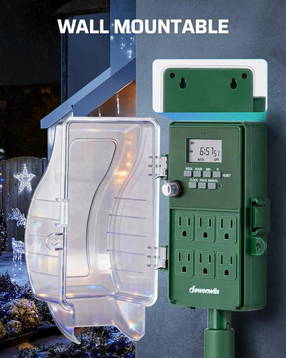 DEWENWILS Outdoor Power Stake Timer, Programmable Digital Timer, 6 Outlets | 1800W/15A Heavy Duty, 6ft Cord, Waterproof Cover, Overload Protection, Works for Yard, Garden, Patio Lights, ETL Listed