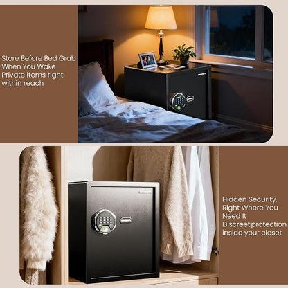 KornerBatl 30 lb Biometric Gun Safe, 4 Handgun Storage with Rack | 30 Fingerprints, PIN Unlock, Backlit Keypad, Silent Access, LED Light, Emergency Keys, 1.71 Cu. Ft.