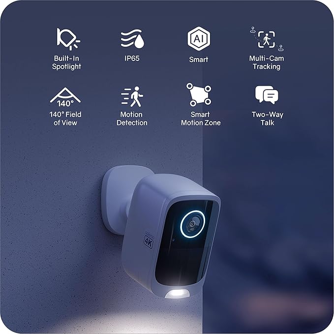 Add- on Wireless Security Camera(Works with Hub Only), 4K UHD Video, Color Night Vision, 2-Way Audio, AI Motion Detection, 180-Day Long Battery Life, IP65 Weather-Resistant