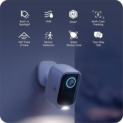 Add- on Wireless Security Camera(Works with Hub Only), 4K UHD Video, Color Night Vision, 2-Way Audio, AI Motion Detection, 180-Day Long Battery Life, IP65 Weather-Resistant