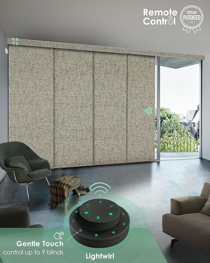 Yoolax Custom XL Smart Sliding Door Blinds, Motorized Sliding Panel Blinds Compatible with Alexa, Blackout Vertical Blinds for Glass Doors, Patio Doors, Closet Doors, Caramel Gold