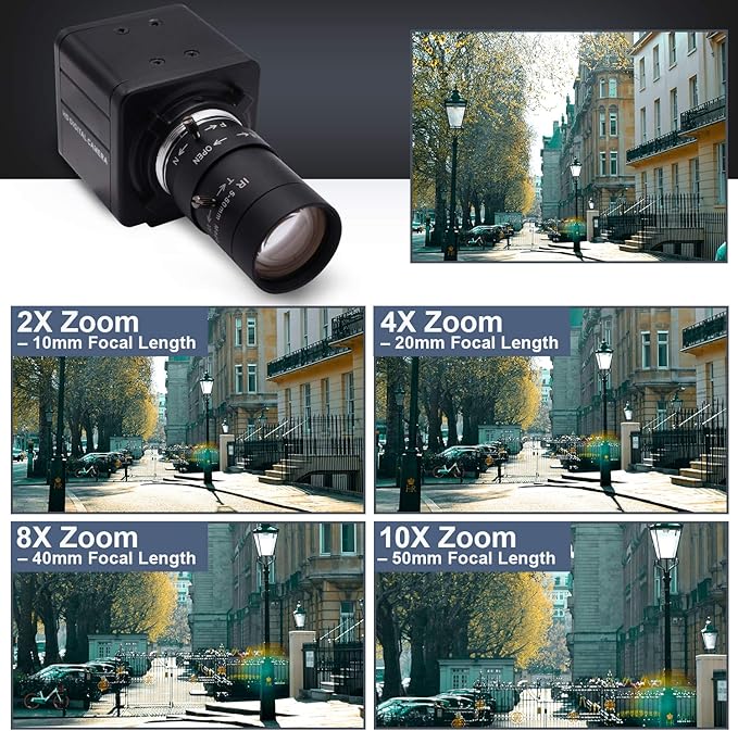 SVPRO 4K Ultra HD Webcam USB Digital Industrial Camera with CS Mount 5-50mm Telephoto Zoom Manual Lens UVC Free Drive,10X Optical Zoom Video Camera with Sony IMX317 Sensor