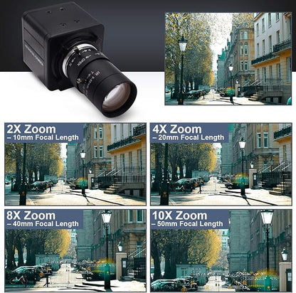 SVPRO 4K Ultra HD Webcam USB Digital Industrial Camera with CS Mount 5-50mm Telephoto Zoom Manual Lens UVC Free Drive,10X Optical Zoom Video Camera with Sony IMX317 Sensor