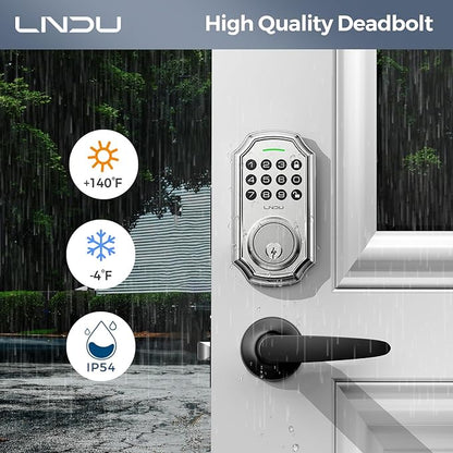 Keyless Entry Door Lock, Smart Deadbolt Lock with Handleset D180 & D280 (Fingerprint & Leveler) (Chrome)