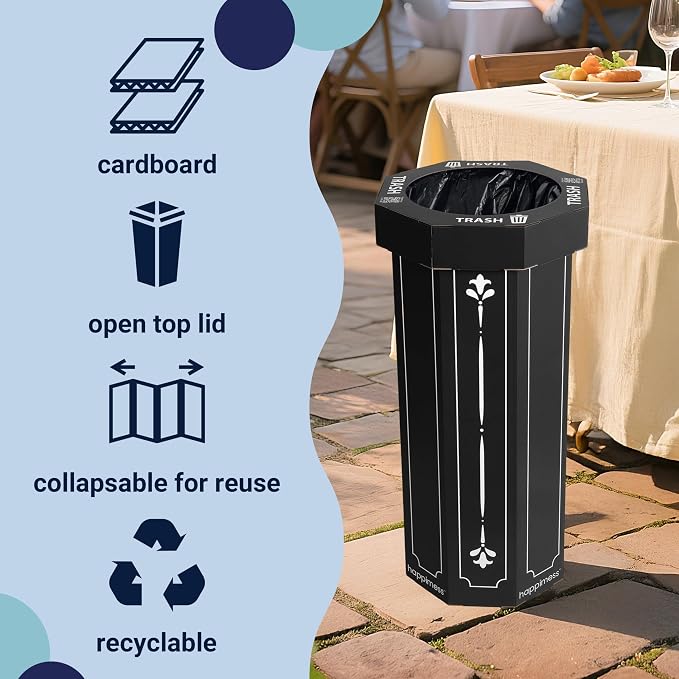 happimess Fleur 25 Gal Trash Can Bin, Bridal Black, Set of 2