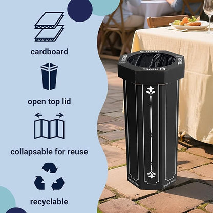 happimess Fleur 25 Gal Trash Can Bin, Bridal Black, Set of 2