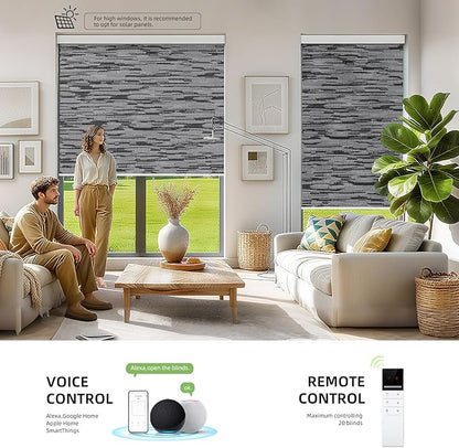 ZSTARR Motorized Smart Blind for Window with Remote Control, Automatic Blackout Roller Shade Customizable Size,with Valance Child Safety Rechargeable Battery Blinds (Full Blackout Jacquard Black)