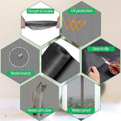 QWR Pet Proof Window Screen Replacement Kit, 48"x118" Durable High Hardness Screen Mesh Replacement Window Screens Repair Kit for Sliding Screen Door,Patio and Windows.(Folded Package with Tool Kit)