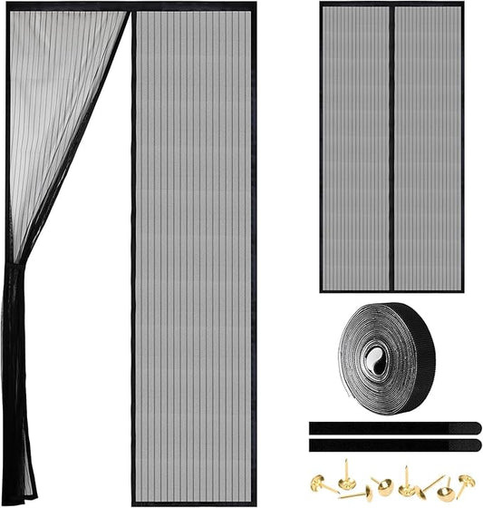 Magnetic Screen Door - Self Sealing, Heavy Duty, Hands Free Mesh Partition Keeps Bugs Out Let Breeze in- Pet and Kid Friendly - Keep Open Feature (Black, Fit Door Size 32x 82 Inch)