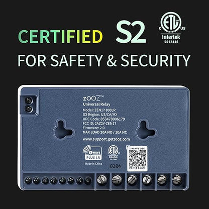 Zooz Z-Wave Long Range Relay ZEN17 800LR for Awnings, Garage Doors, Sprinklers, and More | 2 x NO-C-NC Relays (20A, 10A) | Hub Required (Compatible with Z-Box, Home Assistant, and Hubitat)