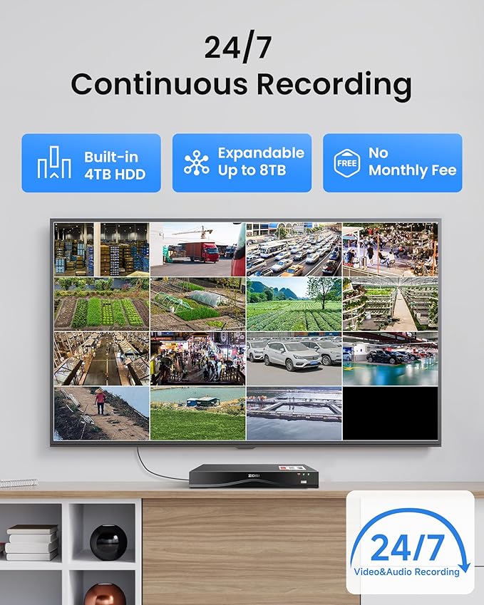 ZOSI 32CH 4K PoE Security Camera System, 8pcs 8MP Outdoor Indoor Cameras with Audio, Person Vehicle Detection, People Counting, Night Vision, 16-Port 32-Channel NVR with 4TB HDD for 24/7 Recording