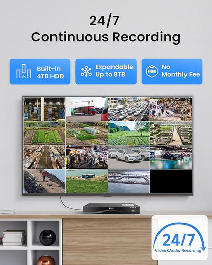 ZOSI 32CH 4K PoE Security Camera System, 8pcs 8MP Outdoor Indoor Cameras with Audio, Person Vehicle Detection, People Counting, Night Vision, 16-Port 32-Channel NVR with 4TB HDD for 24/7 Recording