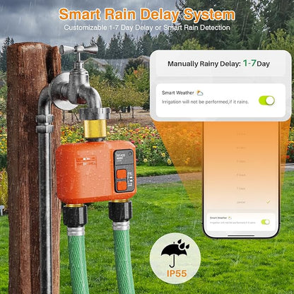 WiFi Sprinkler Timer 2 Zone, Smart Water Timer with Brass Inlet & Outlet