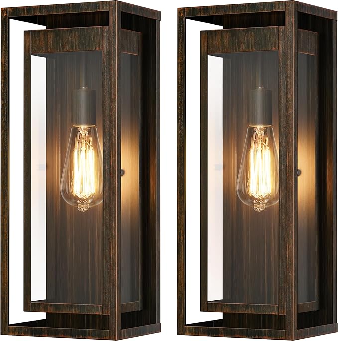 19" Outdoor Wall Lights, 2 Pack Large Size Antique Outdoor Sconce Lights with Clear Glass Shade, Waterproof Porch Lighting Exterior Light Fixture for Front Door, Garage