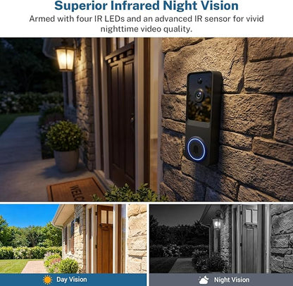 SoraNari Wireless Video Doorbell Camera,1080P FHD, Motion Detection, Two-Way Audio, Night Vision, Cloud Storage, Battery Powered, 2.4GHz Wi-Fi Only, Indoor Outdoor Surveillance