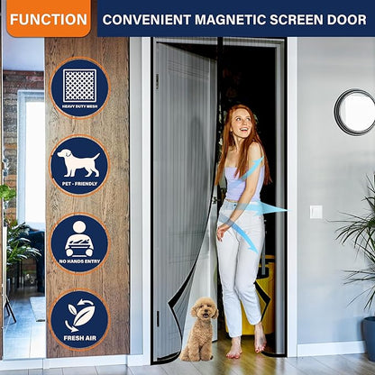 Magnetic Screen Door, Keep Bugs Out, Pet & Kid Friendly，Works with Front Doors, Sliding Doors,Fit Door Size 38 x 80 Inches