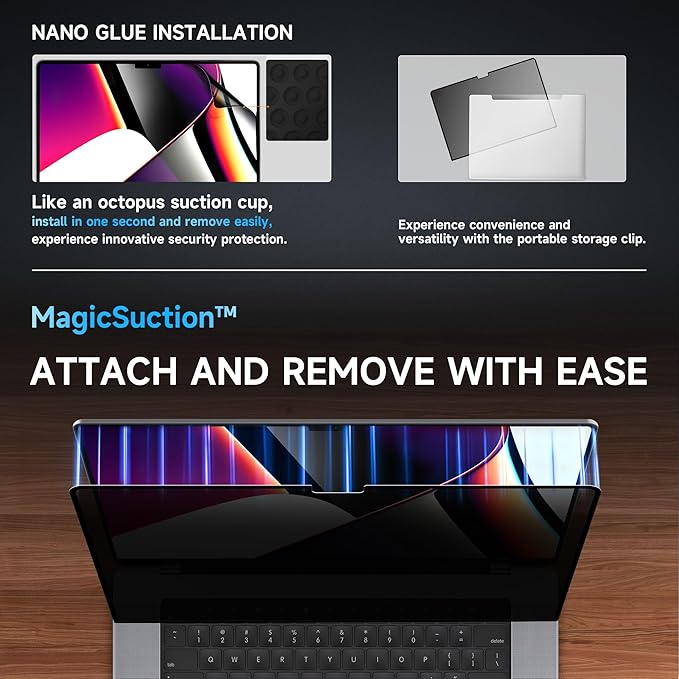 Privacy Screen for MacBook Air 13.6/13 Inch (2022-2025, M2,M3,M4) - A2681, A3113, Removable Vacuum Adsorption Anti Spy,Anti Glare Anti Blue Light Filter for Mac Laptop Computer