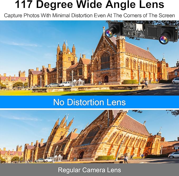 MMlove USB Stereo Camera Synchronous Dual Lens 1080P 60FPS Camera Module 4MP 3D Webcam 117° Wide Angle View Lightburn Webcam USB2.0 Plug & Play for VR Face Recognition Streaming,PC/Laptop/Raspberry Pi