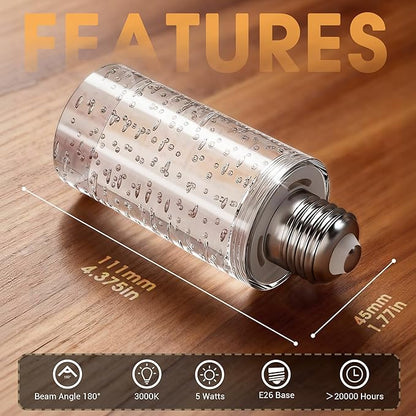 JandCase LED Bulb,5W,3000K,500LM Dimmable E26 Acrylic Bubble Bulb with Ceramic Base, Suitable for E26 Lighting Fixtures Including Chandeliers, Wall Sconces, Table Lamps, and Vanity Lights-2 Pack