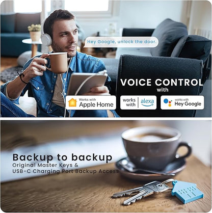 Lockly Secure Pro Zeno Series Smart Door Lock,Fingerprint Keyless Entry Door Lock for Front Door with Apple Home Key,Built-in Wi-Fi,Auto Lock, App Remote Control,IP65 Waterproof,Easy Installation