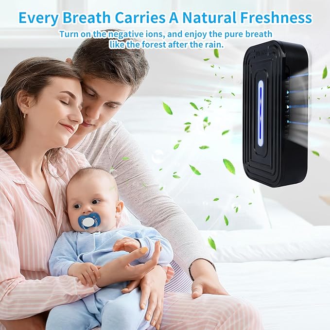 2 Pack 2026 Upgraded Plug in Air Ionizers for Home,Ionic Air Purifier for Home Office Bedroom Bathroom Living Room Quiet and Portable Air Freshener for Bedroom(2,Black)