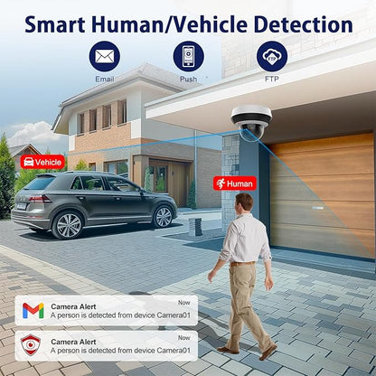 Anpviz 4MP PoE PTZ IP Camera, 4X Optical Zoom, Perimeter Protection, Human Vehicle Detection, 4MP@30fps, Dome Wired Security Camera with Audio, 350° Pan 90° Tilt, Card Slot, WDR, PTZIP204WX4IR-SU