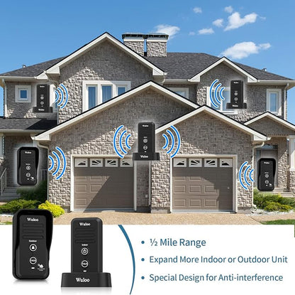 Wuloo Wireless Intercom Doorbells for Home Classroom, Intercomunicador Waterproof Electronic Doorbell Chime with 1/2 Mile Range 3 Volume Levels Rechargeable Battery (Black, 1&2)