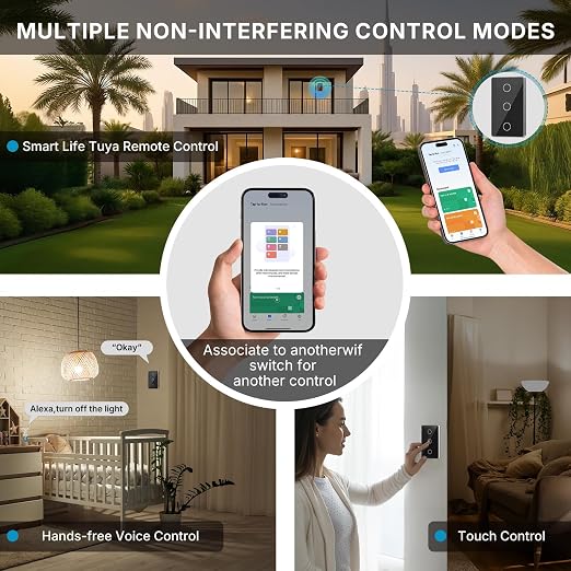 2.4GHz WiFi Smart Touch Wall Single Fire Smart Light Switch, Need Neutral Wire, Glass Panel Light Switch Work with Smart Life/Tuya App, Alexa and Google Home (Black 3 Gang)