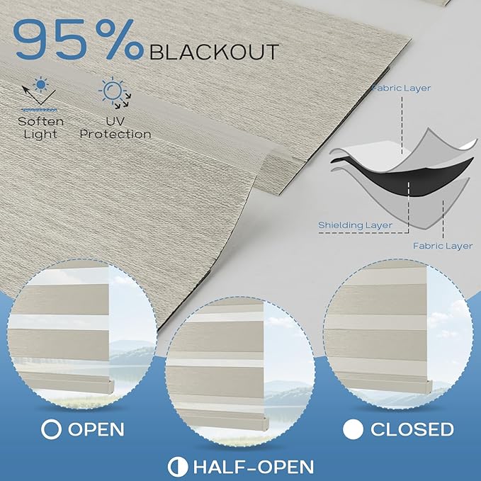 Motorized Zebra Blinds Compatible with Alexa Smart Dual Layer Shades with Control Remote Roller Blinds Automatic Shades for Smart Home and Office Customized Size (95% Shading - Luxury Gold)